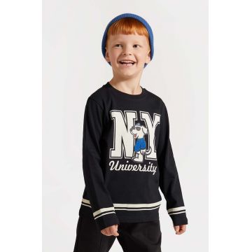 Coccodrillo longsleeve din bumbac pentru copii culoarea negru, cu imprimeu, ACADEMY BOY KIDS