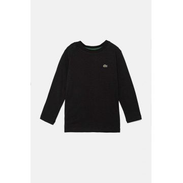 Lacoste longsleeve din bumbac pentru copii culoarea negru, neted