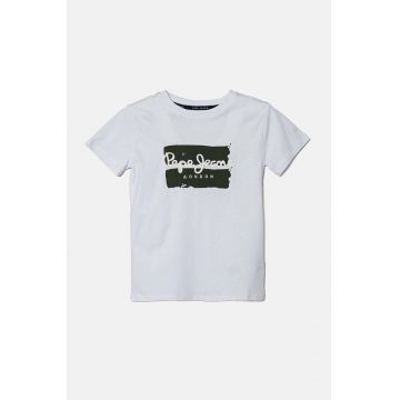 Pepe Jeans tricou de bumbac pentru copii BAIRON culoarea alb, cu imprimeu, PB503905