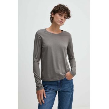 Sisley longsleeve femei, culoarea gri