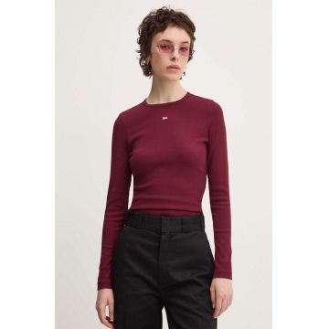 Tommy Jeans longsleeve femei, culoarea bordo, DW0DW17387