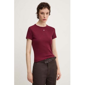 Tommy Jeans tricou femei, culoarea bordo, DW0DW17383