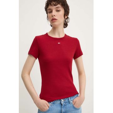 Tommy Jeans tricou femei, culoarea bordo, DW0DW17383