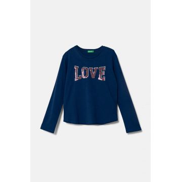 United Colors of Benetton longsleeve din bumbac pentru copii culoarea albastru marin, 3I1XC10KC