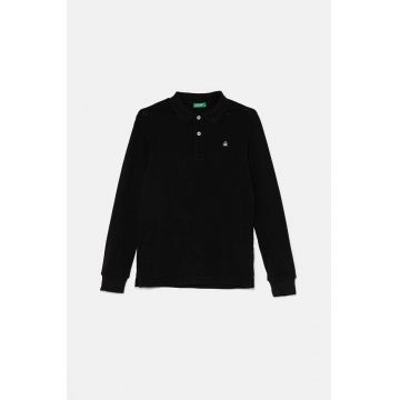 United Colors of Benetton longsleeve din bumbac pentru copii culoarea negru, neted, 3089C300Z