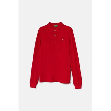 United Colors of Benetton longsleeve din bumbac pentru copii culoarea rosu, neted, 3089C300Z