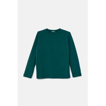 United Colors of Benetton longsleeve din bumbac pentru copii culoarea verde, neted