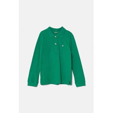 United Colors of Benetton longsleeve din bumbac pentru copii culoarea verde, neted, 3089G3009