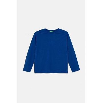 United Colors of Benetton longsleeve din bumbac pentru copii culoarea verde, neted