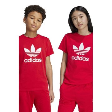 adidas Originals tricou de bumbac pentru copii TREFOIL TEE culoarea rosu, cu imprimeu, IY7423