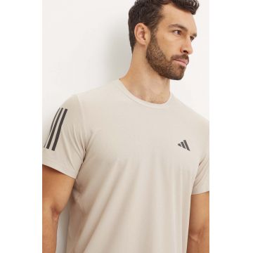 adidas Performance tricou de alergare Own The Run Base culoarea bej, cu imprimeu, IV5403