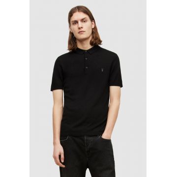 AllSaints Tricou Polo bărbați, culoarea negru, material neted