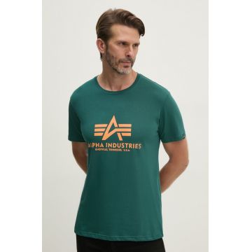 Alpha Industries tricou din bumbac barbati, culoarea verde, cu imprimeu