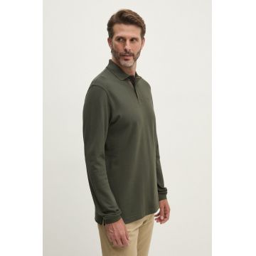 Barbour longsleeve din bumbac culoarea verde, neted