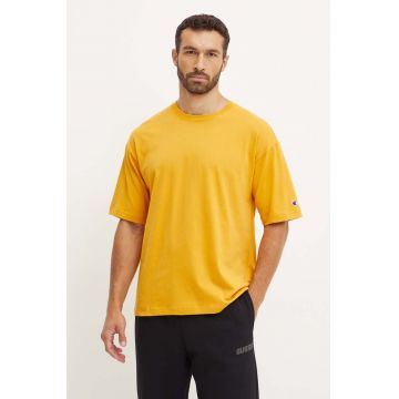 Champion tricou din bumbac barbati, culoarea galben, neted, 219632