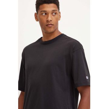 Champion tricou din bumbac barbati, culoarea negru, neted, 219632