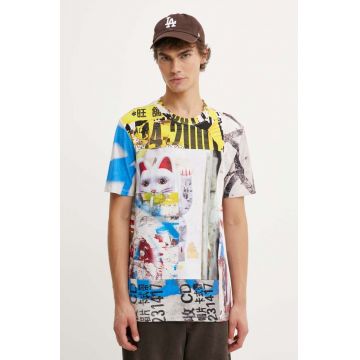 Desigual tricou din bumbac ASAF barbati, culoarea bej, modelator, 24WMTK13