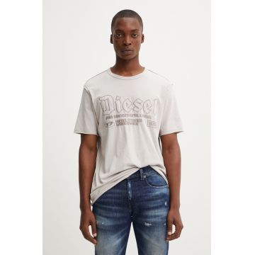 Diesel tricou din bumbac T-RAWJUST barbati, culoarea bej, cu imprimeu, A14016.0KMAH