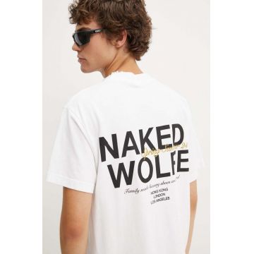 Naked Wolfe tricou din bumbac barbati, culoarea alb, cu imprimeu, classic.tee