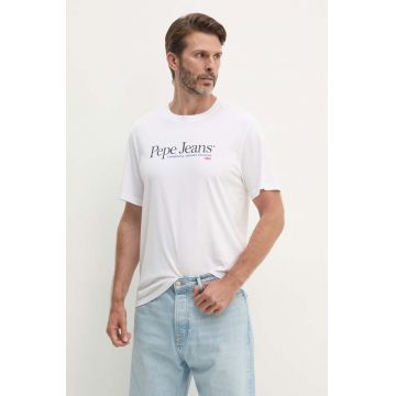 Pepe Jeans tricou din bumbac ALBERT barbati, culoarea alb, cu imprimeu, PM509432