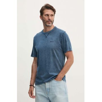 Pepe Jeans tricou din bumbac SILVERTON TEE barbati, culoarea albastru marin, neted, PM509645