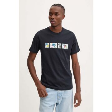 PS Paul Smith tricou din bumbac barbati, culoarea albastru marin, cu imprimeu, M2R.011R.NP4805