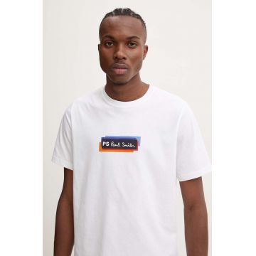 PS Paul Smith tricou din bumbac barbati, culoarea bej, cu imprimeu, M2R.011R.NP4808