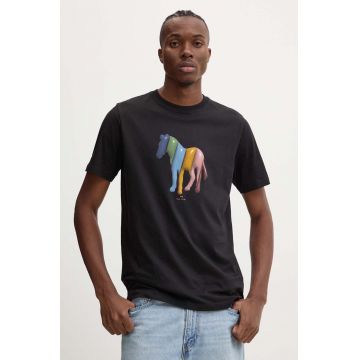 PS Paul Smith tricou din bumbac barbati, culoarea negru, cu imprimeu, M2R.011R.NP4806