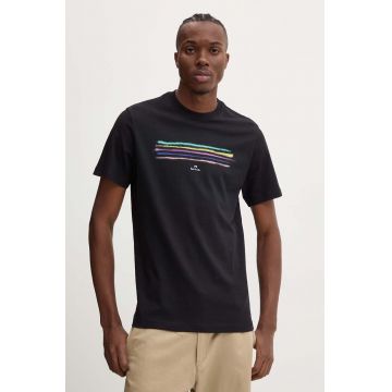 PS Paul Smith tricou din bumbac barbati, culoarea negru, cu imprimeu, M2R.011R.NP4819