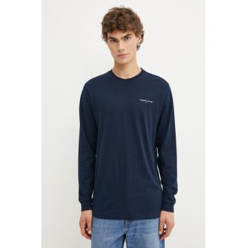 Tommy Jeans longsleeve din bumbac culoarea albastru marin, cu imprimeu, DM0DM18551