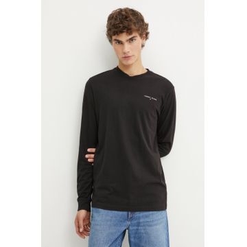 Tommy Jeans longsleeve din bumbac culoarea negru, cu imprimeu, DM0DM18551