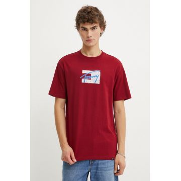 Tommy Jeans tricou barbati, culoarea bordo, cu imprimeu, DM0DM18528