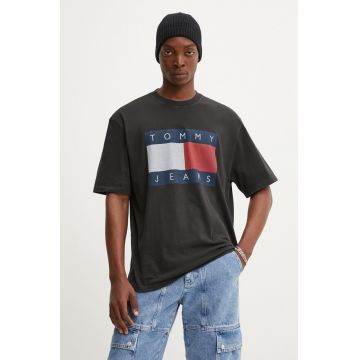 Tommy Jeans tricou din bumbac barbati, culoarea negru, cu imprimeu, DM0DM18547