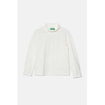 United Colors of Benetton longsleeve copii culoarea alb, cu guler, 3P4ZG200D