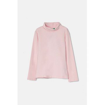 United Colors of Benetton longsleeve copii culoarea roz, cu turtleneck, 3P4ZG200D