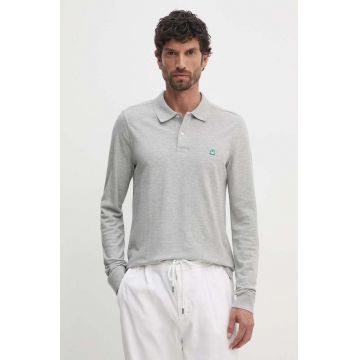 United Colors of Benetton longsleeve din bumbac culoarea gri, neted