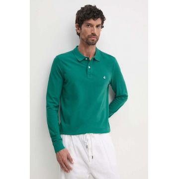 United Colors of Benetton longsleeve din bumbac culoarea verde, neted