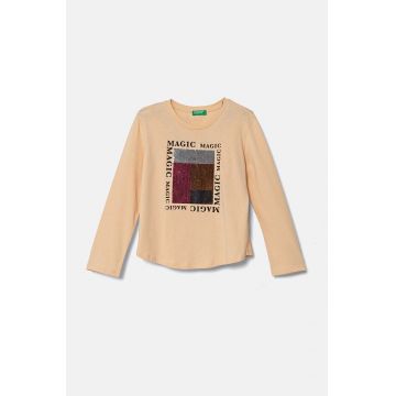 United Colors of Benetton longsleeve din bumbac pentru copii culoarea bej, 3I1XC10KC