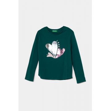 United Colors of Benetton longsleeve din bumbac pentru copii culoarea verde, 3I1XC10KC