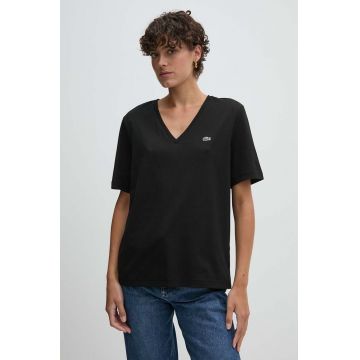 Lacoste tricou din bumbac femei, culoarea negru