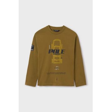 Mayoral longsleeve din bumbac pentru copii culoarea bej, cu imprimeu, 7087