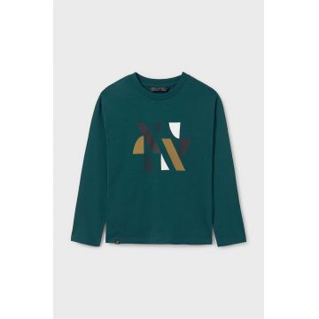 Mayoral longsleeve din bumbac pentru copii culoarea verde, cu imprimeu, 7080