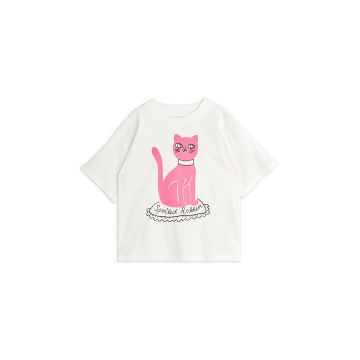 Mini Rodini tricou de bumbac pentru copii Cat culoarea alb, cu imprimeu, 2472012210