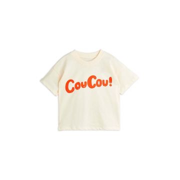 Mini Rodini tricou de bumbac pentru copii Coucou culoarea bej, cu imprimeu, 2472012911