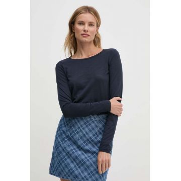 Sisley longsleeve femei, culoarea albastru marin