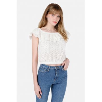 Tricou crop cu decolteu pe umeri