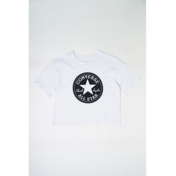 Tricou crop cu imprimeu logo Signature Chuck