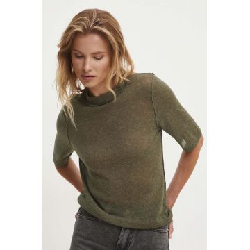 Answear Lab tricou din in culoarea verde