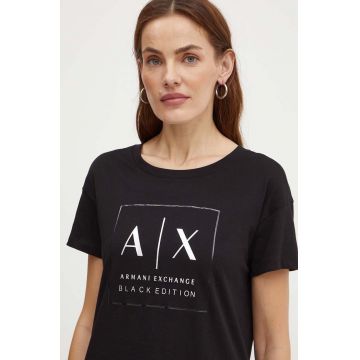 Armani Exchange tricou din bumbac femei, culoarea negru, XW000063 AF10359