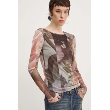 Desigual longsleeve CARSON femei, culoarea bej, 24WWTK59